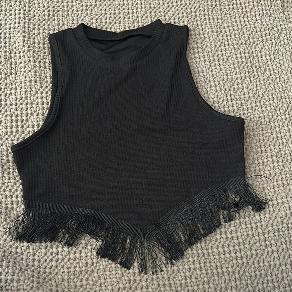 Black Fringe Sleeveless Top